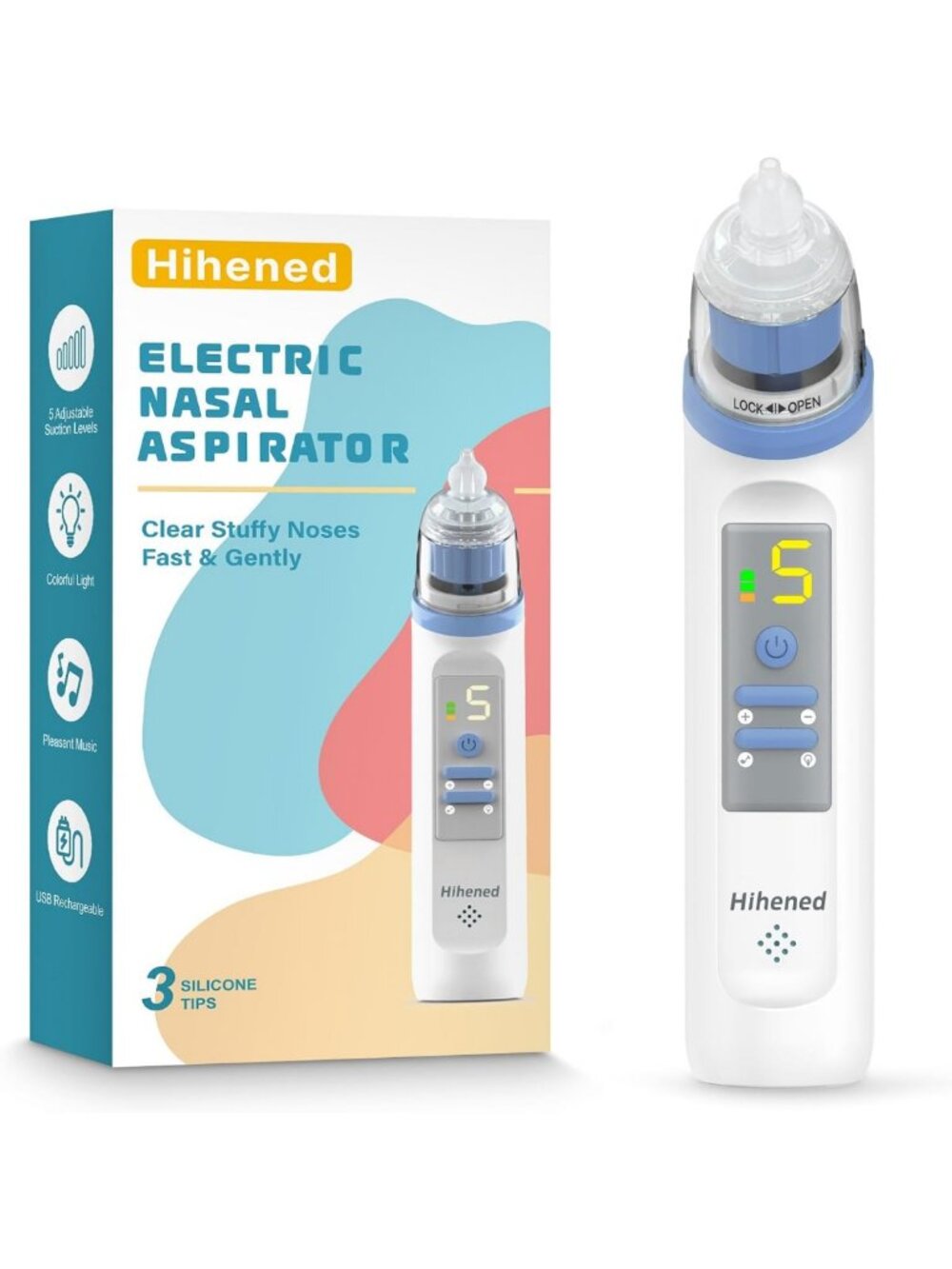 Rechargeable Electric Baby Nose Aspirator, 5 Suction Levels, Soothing Music